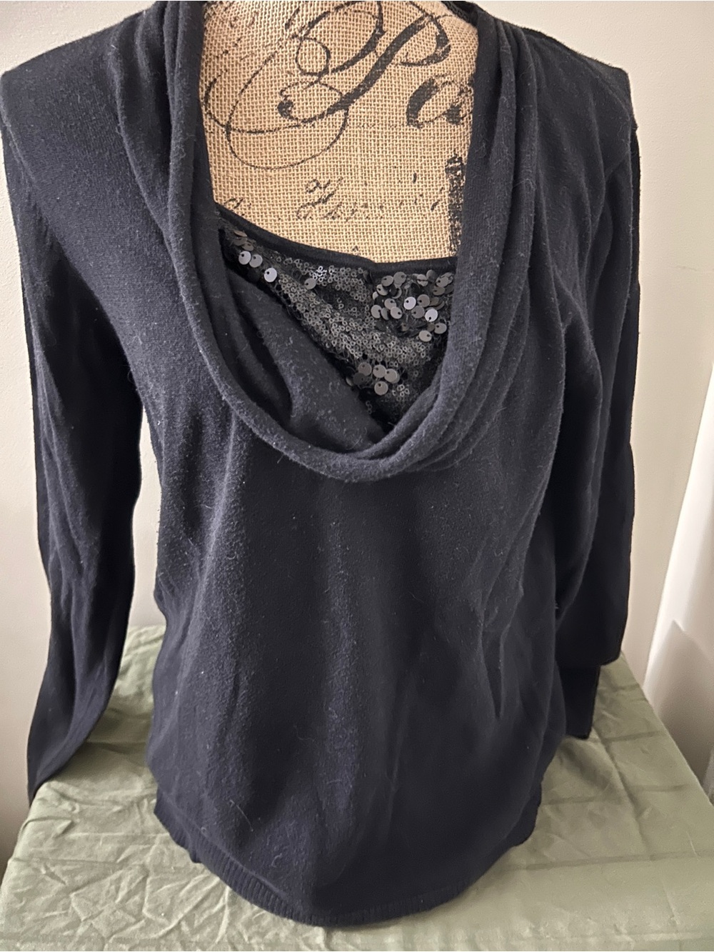 Dana Buchman Black Sequin Cowl Neck Size Large